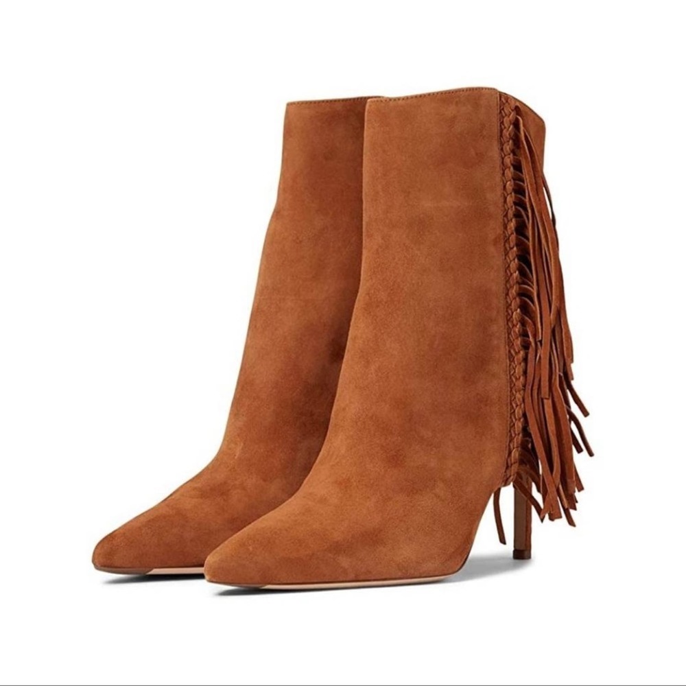 Veronica Beard Nyomi Suede Fringe Stiletto Booties Size 6.5
